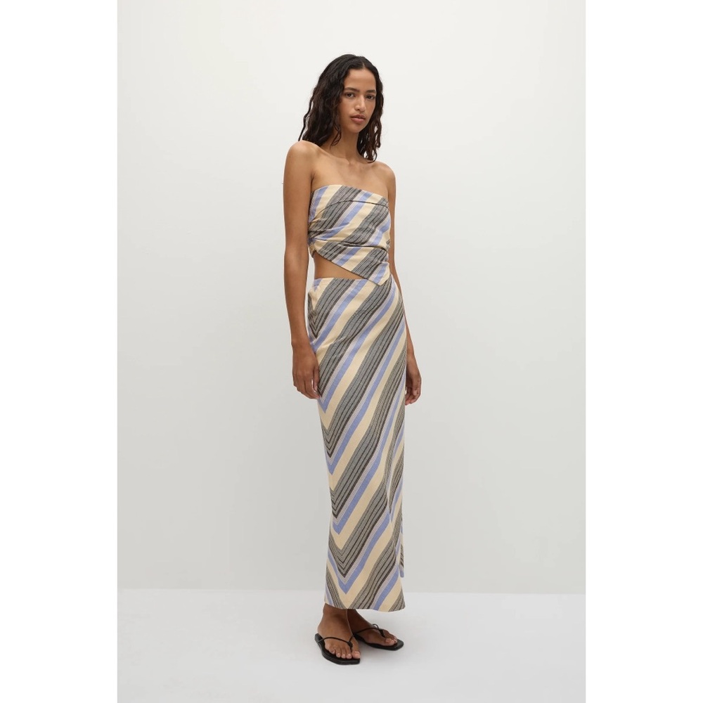 NWOT Faithfull the Brand Elisa Maxi Skirt in Marine Stripe Lilac Natural Tan - Picture 5 of 9